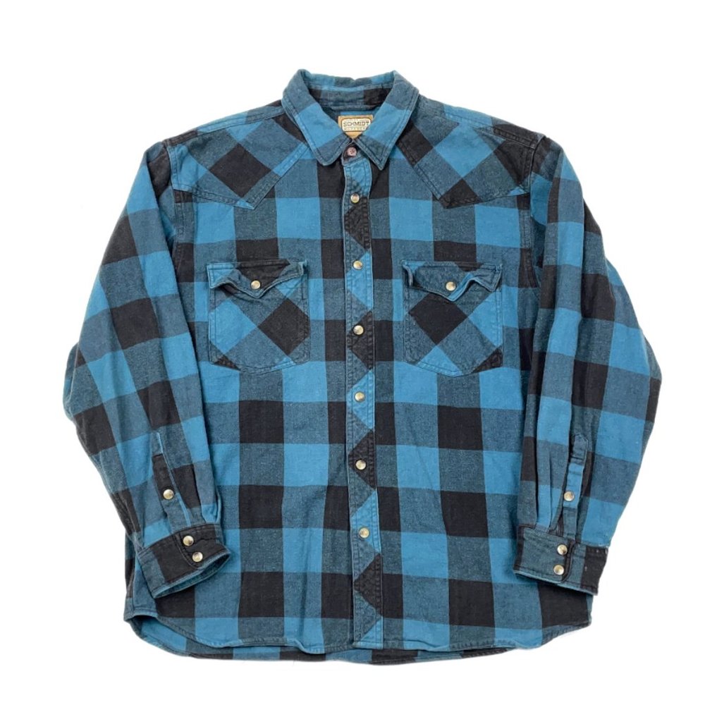 Western Style Buffalo Check Snap Flannel Shirt